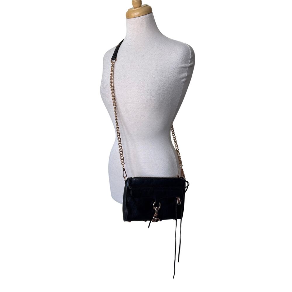 REBECCA MINKOFF Black Leather Crossbody Purse Rose Gold